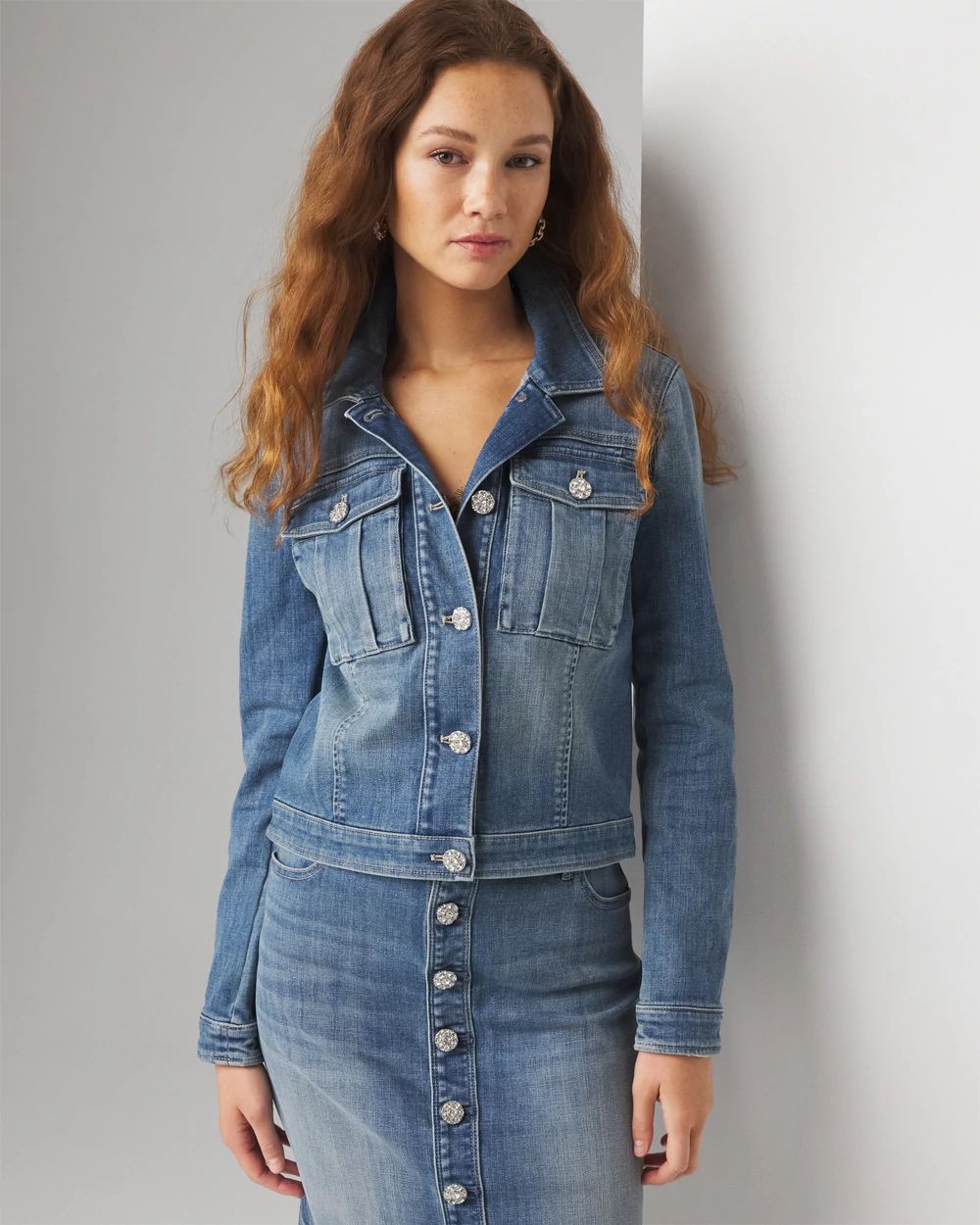 Women s Petite Cropped Denim Jacket in Blue Size XXS White House Black Market Holiday Jackets